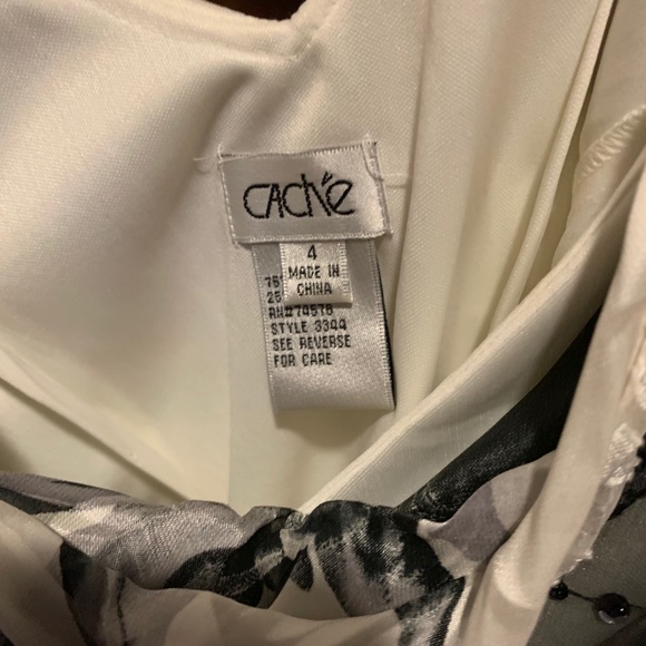 Cashe blk/white floral beaded fringe flow dress - Picture 5 of 14